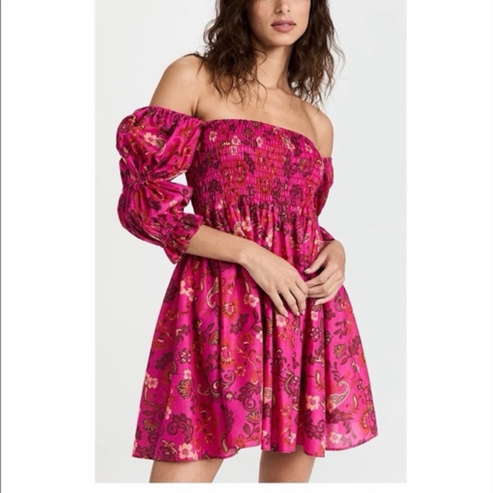 Revolve Misa Los Angeles Fuchsia Floral Off-Shoulder Smocked Mini Dress XS
